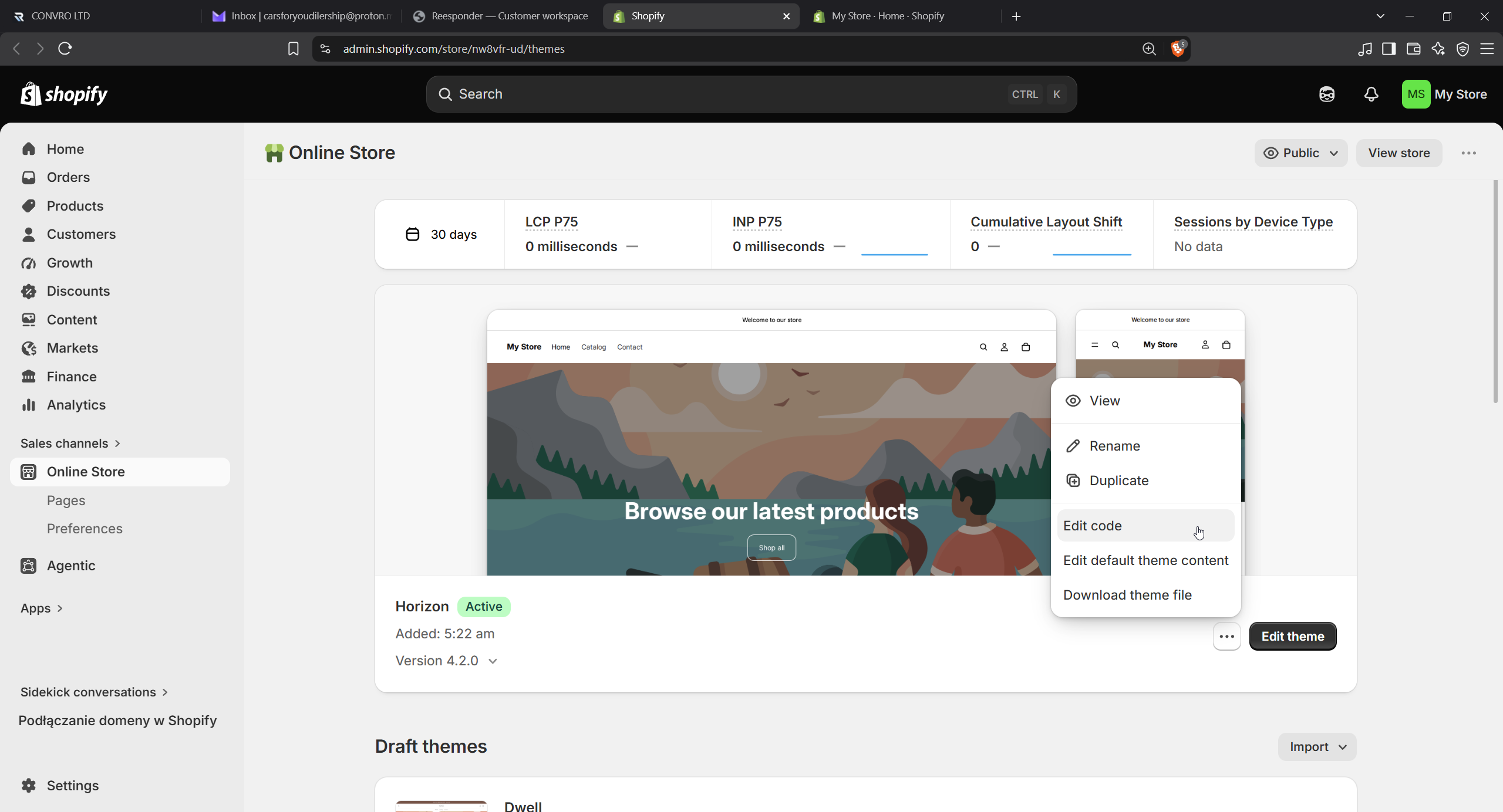 On the active theme, choose Edit code.