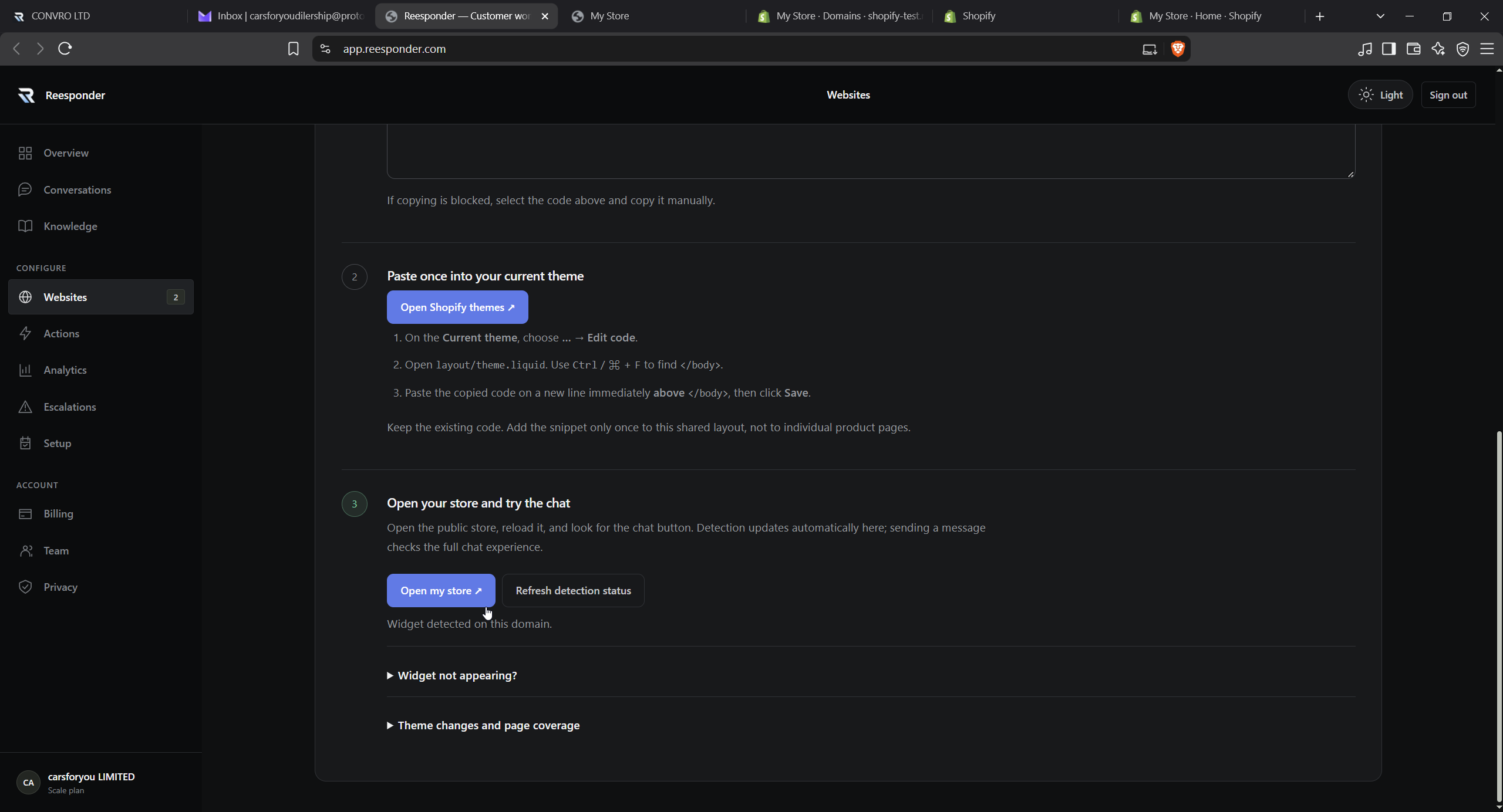 Return to Reesponder to check detection, or click Refresh detection status.
