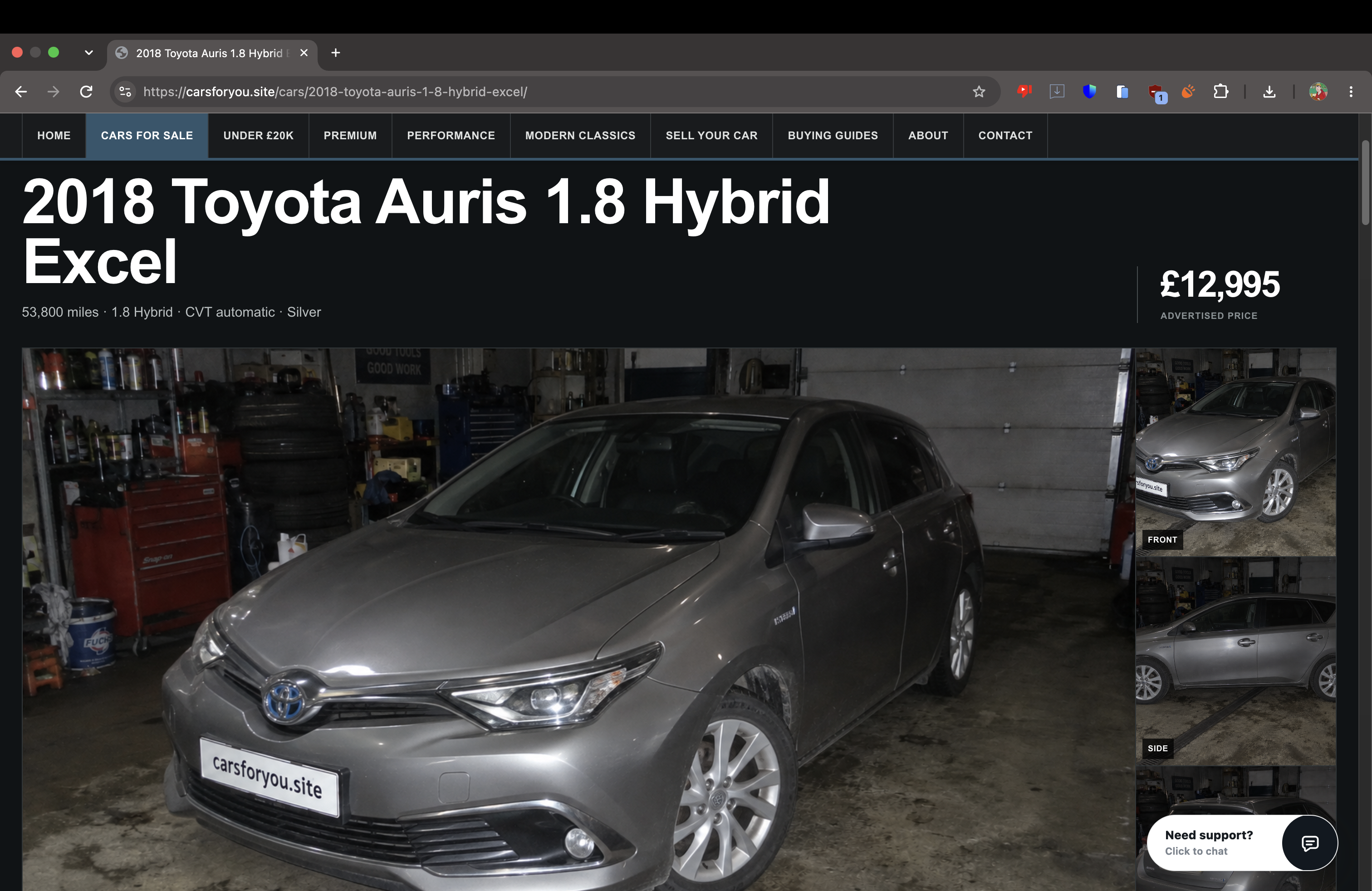 The Auris listing shows the recommended vehicle and its advertised details.