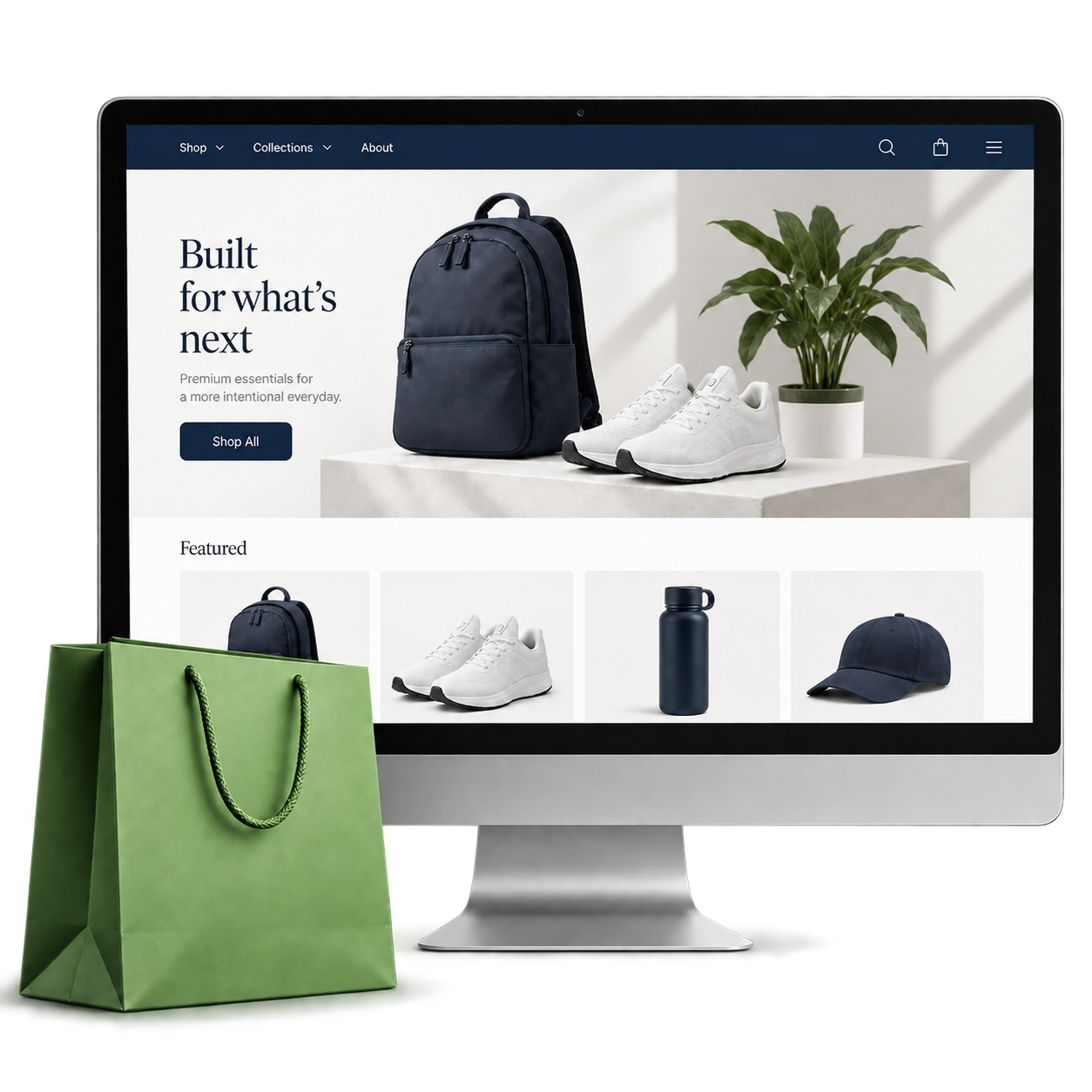 Online storefront on a desktop monitor