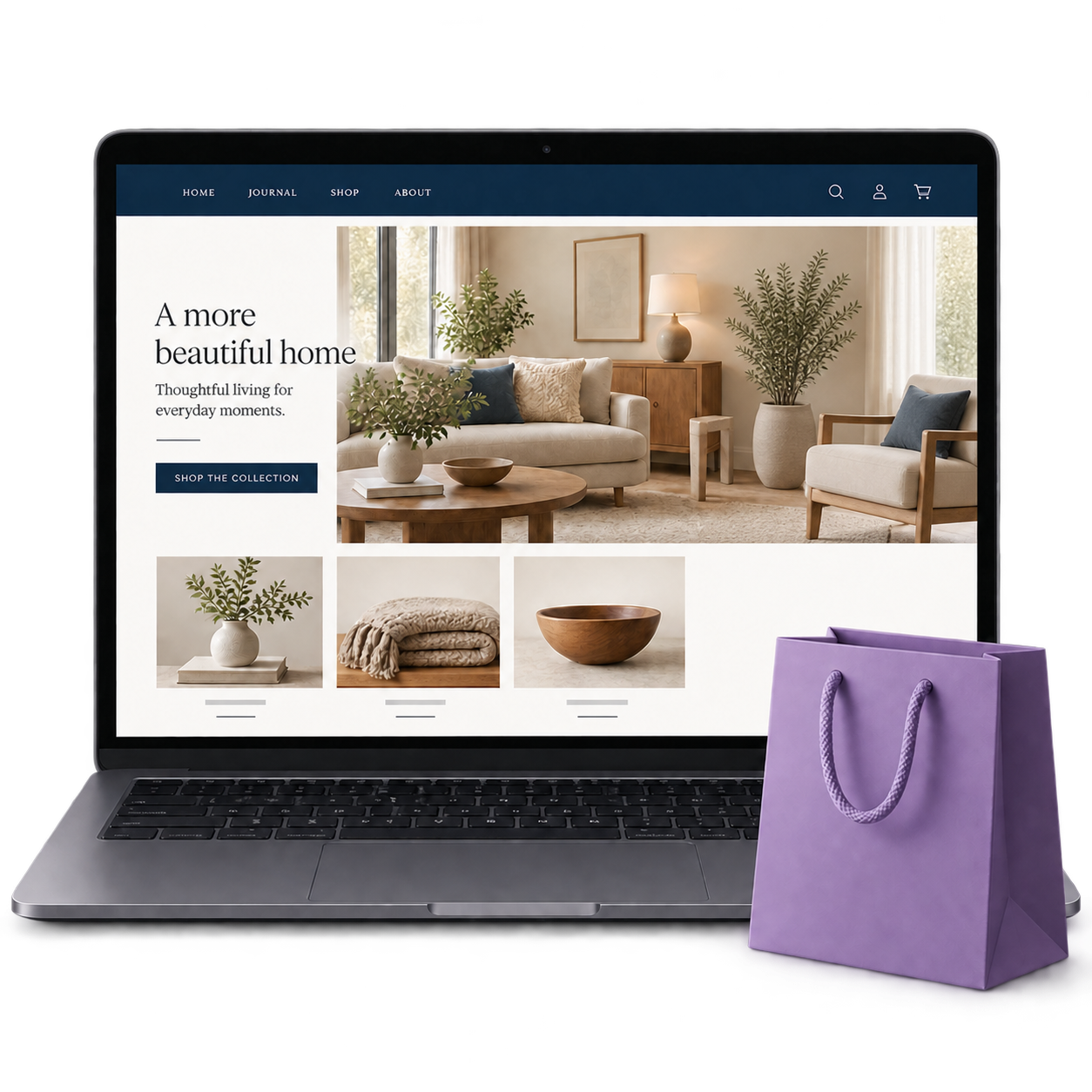 WordPress and WooCommerce storefront on a laptop
