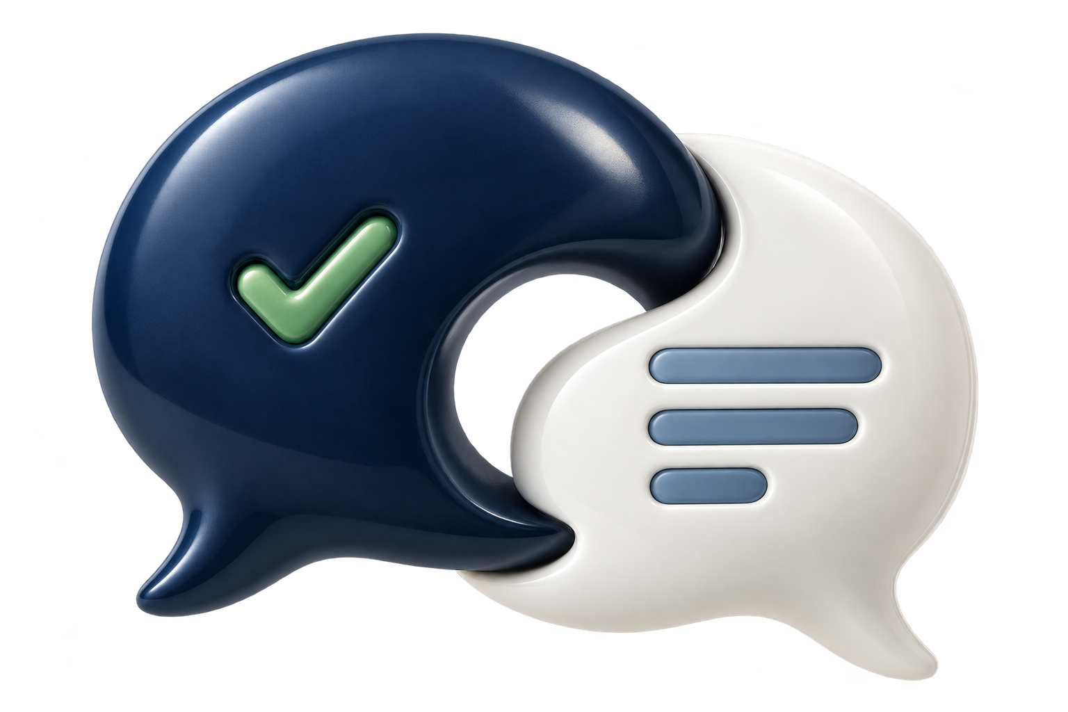 Connected conversation bubbles with a completed-answer check
